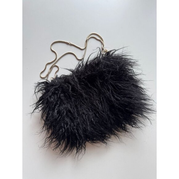 ZARA Black Faux Mongolian Fur Convertible Evening Purse Bag - Picture 5 of 16